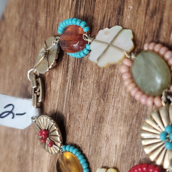 B3225 Czech flower valley precious stone bracelet handcrafted rare find - Picture 3 of 3